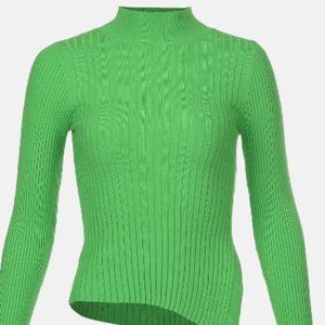 ASYMMETRICAL HEM SPLIT HEM RIB KNIT FITTED TOP